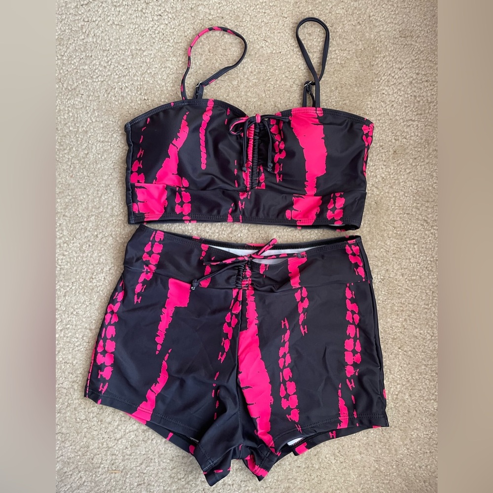 Black & Hot Pink Two-Piece Swim Set